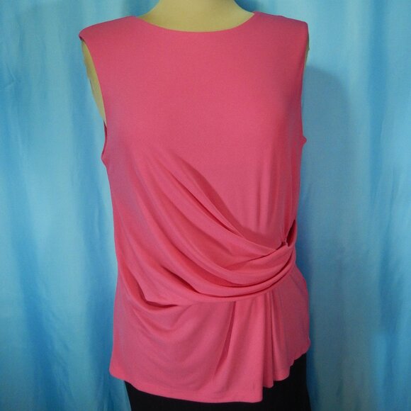 Calvin Klein Sleeveless Top Hot Pink Ruched Waist Blouse Sz Large NWOT - Picture 1 of 11